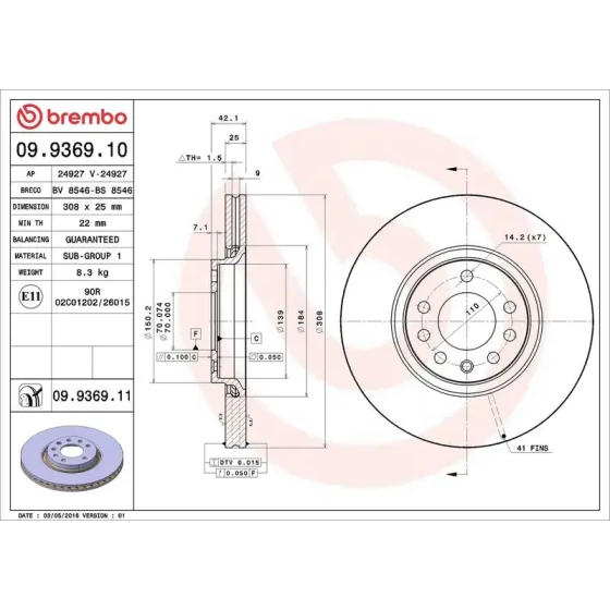 Brembo Ön Fren Diski – 09.9369.11 ürün görseli
