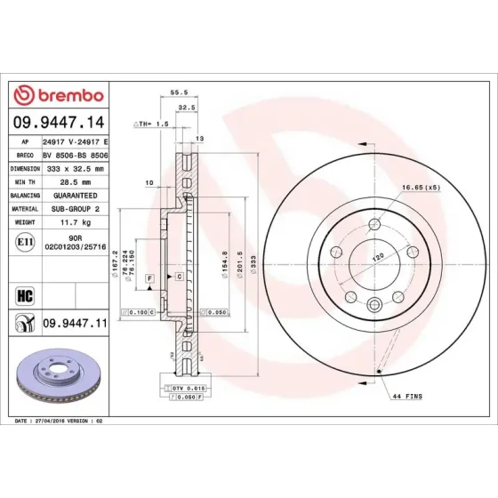 Brembo Ön Fren Diski – 09.9447.11 / OEM 7H0615301F ürün görseli