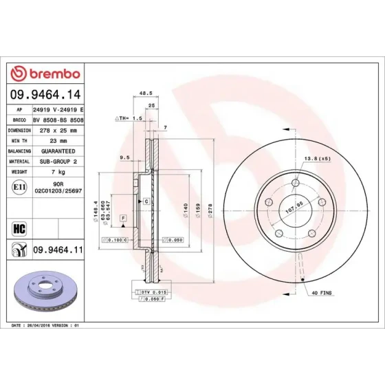 Brembo Ön Fren Diski – 09.9464.11 ürün görseli