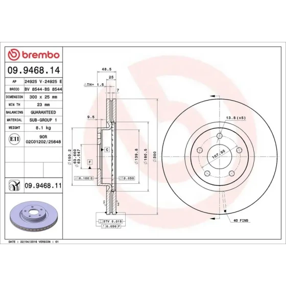 Brembo Ön Fren Diski – 09.9468.11 ürün görseli