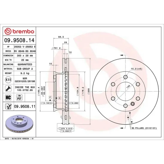 Brembo Ön Fren Diski – 09.9508.11 ürün görseli
