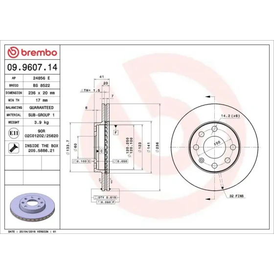 Brembo Ön Fren Diski – 09.9607.14 ürün görseli