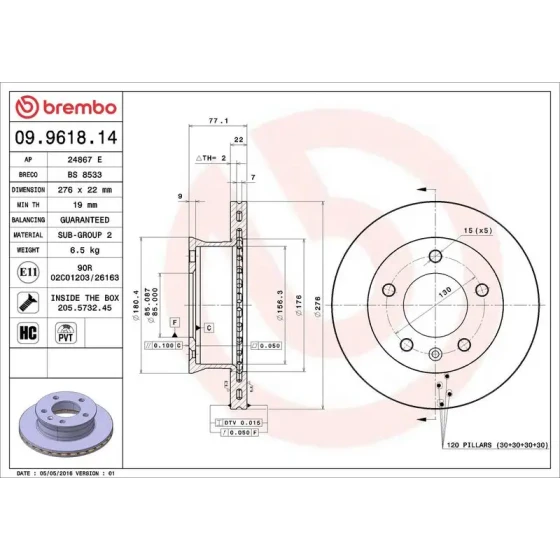 Brembo Ön Fren Diski – 09.9618.14 ürün görseli