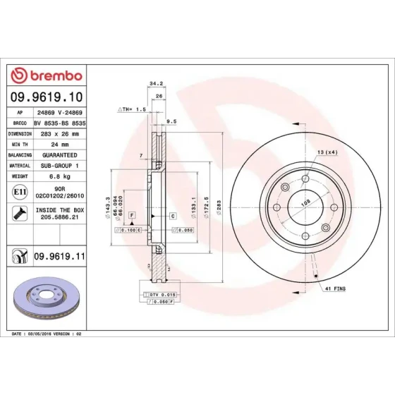 Brembo Ön Fren Diski – 09.9619.10 ürün görseli