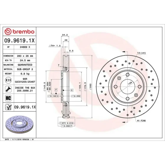 Brembo Ön Fren Diski – 09.9619.1X ürün görseli