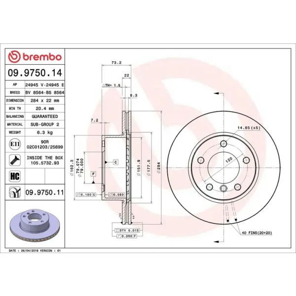 Brembo Ön Fren Diski – 09.9750.11 / OEM 34116854996