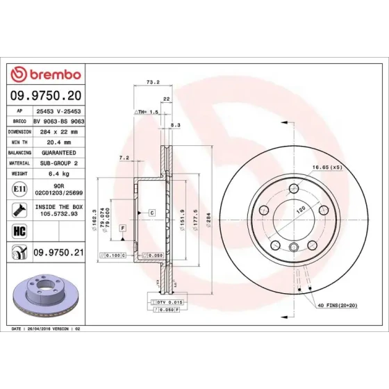 Brembo Ön Fren Diski – 09.9750.21 / OEM 34116792215 ürün görseli
