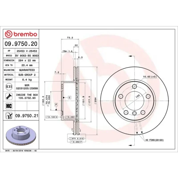 Brembo Ön Fren Diski – 09.9750.21 / OEM 34116792215