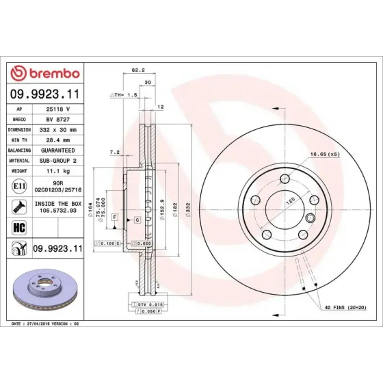 Brembo Ön Fren Diski – 09.9923.11 ürün görseli