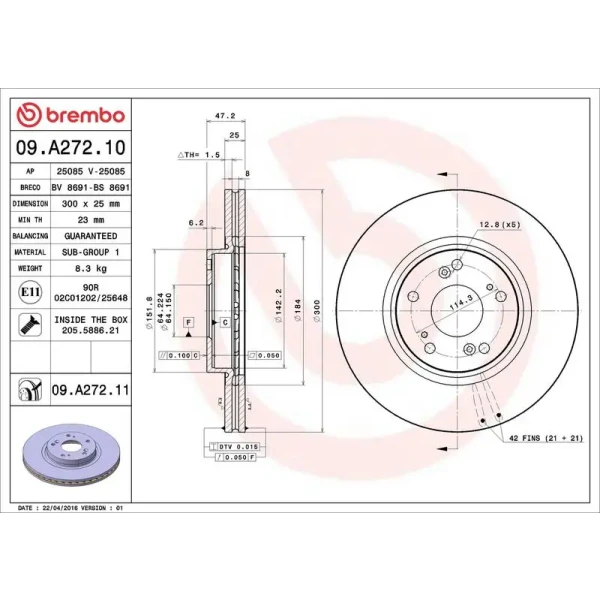 Brembo Ön Fren Diski – 09.A272.11 / OEM 45251SEAE30