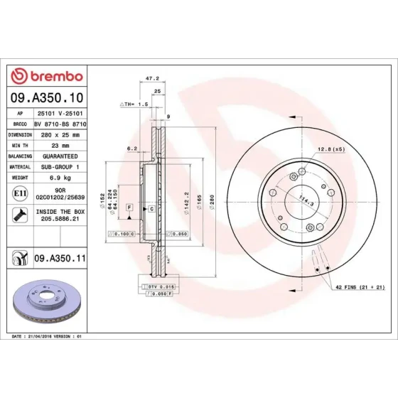 Brembo Ön Fren Diski – 09.A350.11 / OEM 45251SEAE00 ürün görseli