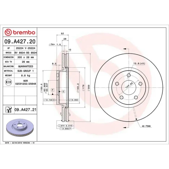 Brembo Ön Fren Diski – 09.A427.21 ürün görseli