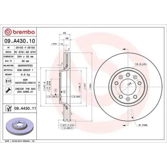 Brembo Ön Fren Diski – 09.A430.10 ürün görseli