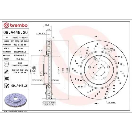 Brembo Ön Fren Diski – 09.A448.21 / OEM A2034211312 ürün görseli