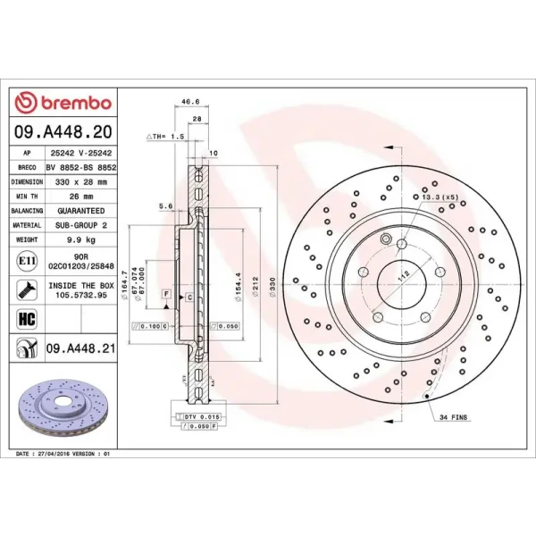 Brembo Ön Fren Diski – 09.A448.21 / OEM A2034211312