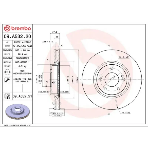 Brembo Ön Fren Diski – 09.A532.20 / OEM 517122L500