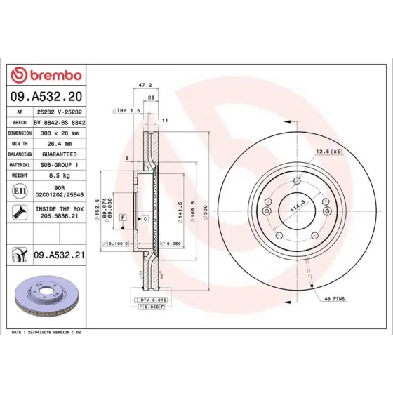 Brembo Ön Fren Diski – 09.A532.21 / OEM 517122L500 ürün görseli