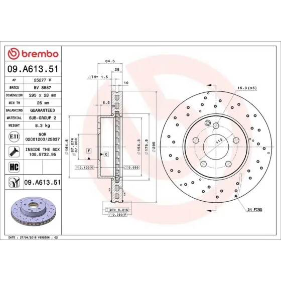 Brembo Ön Fren Diski – 09.A613.51 ürün görseli
