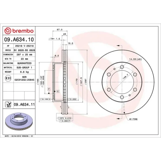 Brembo Ön Fren Diski – 09.A634.10 / OEM 435120K070 ürün görseli