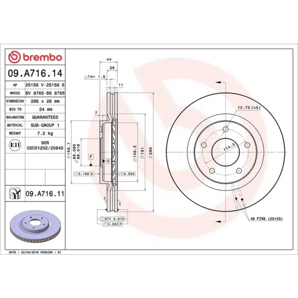 Brembo Ön Fren Diski – 09.A716.14 / OEM 40206JD00B