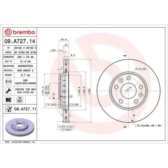 Brembo Ön Fren Diski – 09.A727.11 ürün görseli