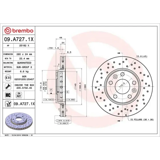 Brembo Ön Fren Diski – 09.A727.1X ürün görseli