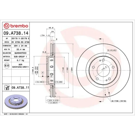Brembo Ön Fren Diski – 09.A738.14 ürün görseli
