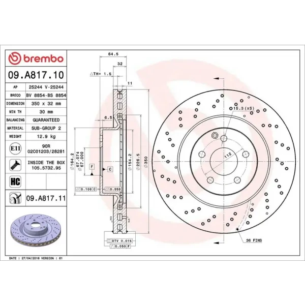 Brembo Ön Fren Diski – 09.A817.11 / OEM A2214211112