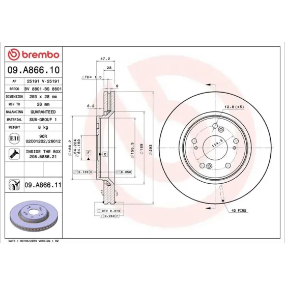 Brembo Ön Fren Diski – 09.A866.10 ürün görseli