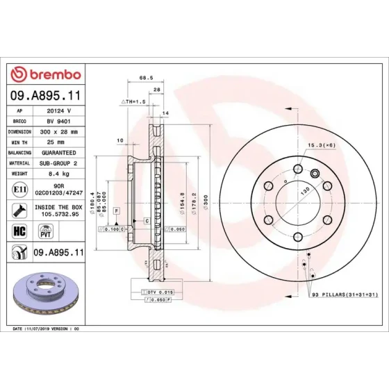 Brembo Ön Fren Diski – 09.A895.11 / OEM A9104210100 ürün görseli