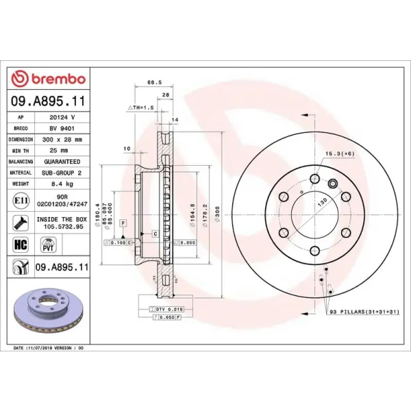 Brembo Ön Fren Diski – 09.A895.11 / OEM A9104210100