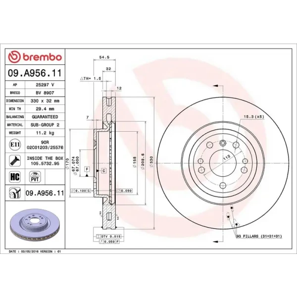 Brembo Ön Fren Diski – 09.A956.11 / OEM A1664210612