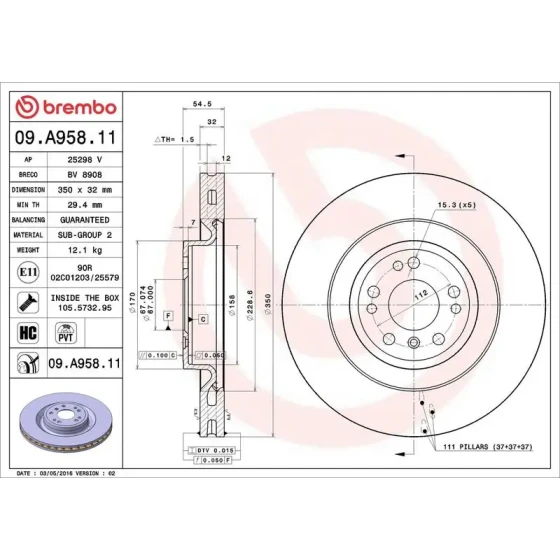 Brembo Ön Fren Diski – 09.A958.11 / OEM A1664210712 ürün görseli