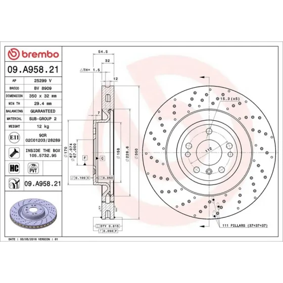 Brembo Ön Fren Diski – 09.A958.21 / OEM A1664211012 ürün görseli