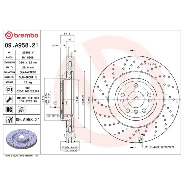 Brembo Ön Fren Diski – 09.A958.21 / OEM A1664211012