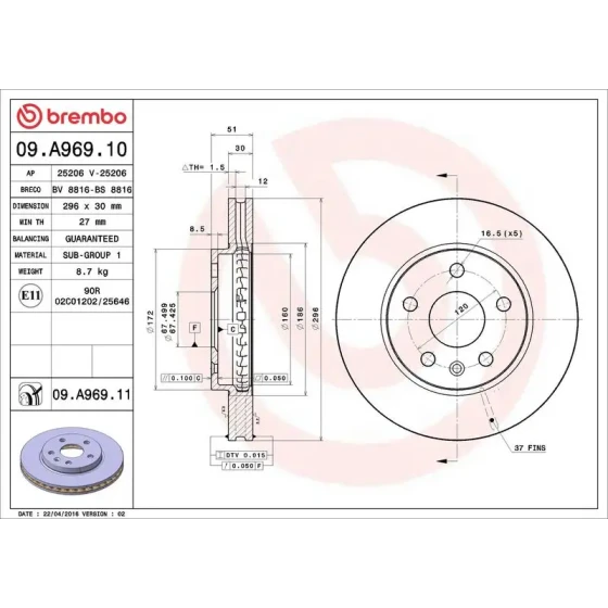 Brembo Ön Fren Diski – 09.A969.10 ürün görseli