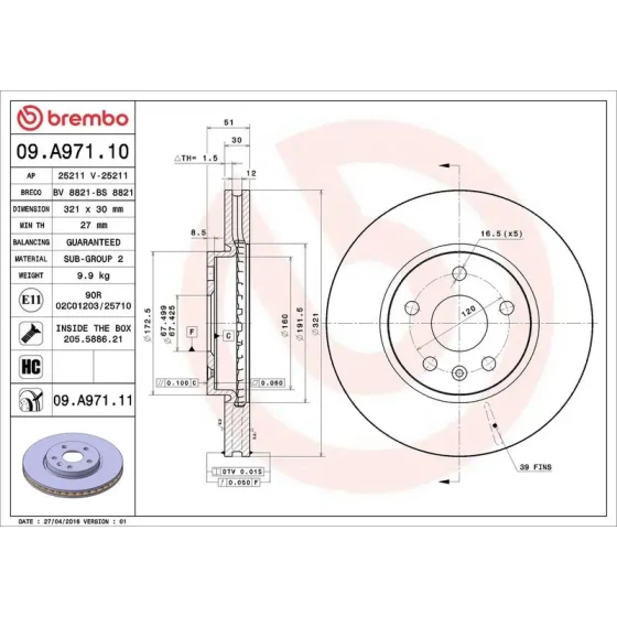 Brembo Ön Fren Diski – 09.A971.11 ürün görseli