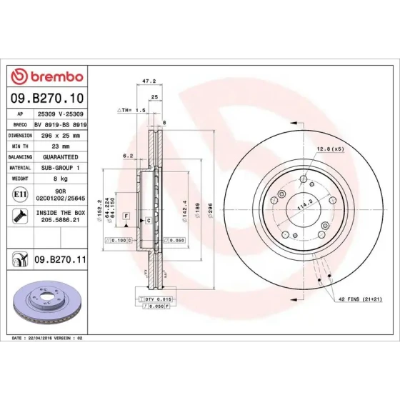 Brembo Ön Fren Diski – 09.B270.10 / OEM 45251TL1G01 ürün görseli