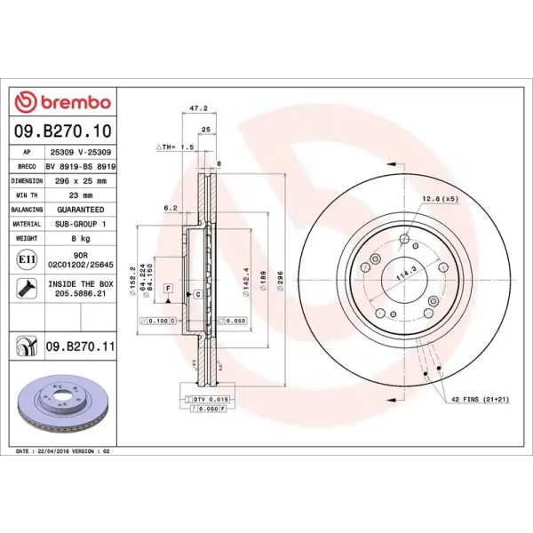 Brembo Ön Fren Diski – 09.B270.10 / OEM 45251TL1G01