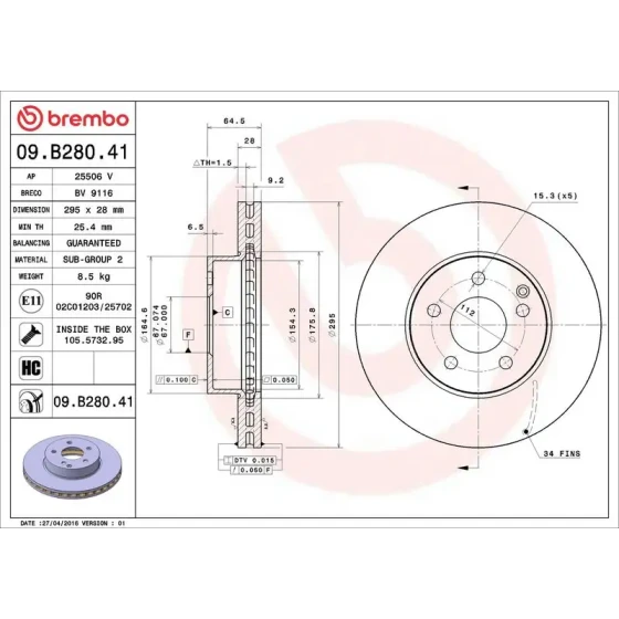 Brembo Ön Fren Diski – 09.B280.41 ürün görseli