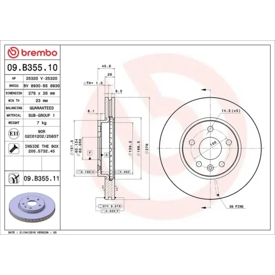 Brembo Ön Fren Diski – 09.B355.10 ürün görseli