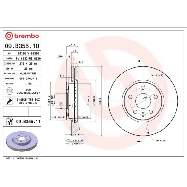 Brembo Ön Fren Diski – 09.B355.10