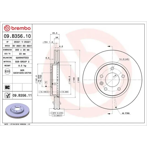 Brembo Ön Fren Diski – 09.B356.11 ürün görseli