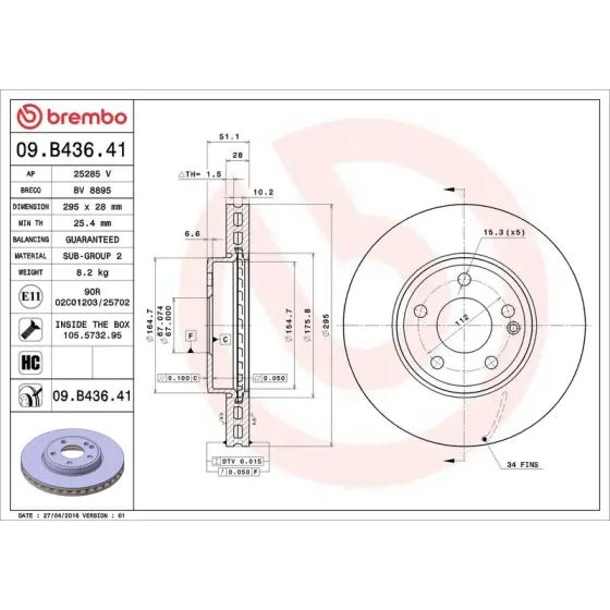 Brembo Ön Fren Diski – 09.B436.41 / OEM A2464212412 ürün görseli
