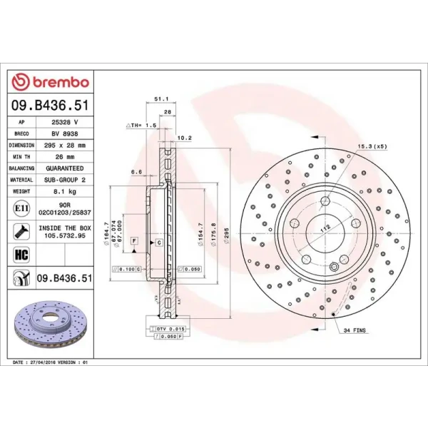 Brembo Ön Fren Diski – 09.B436.51 / OEM A2464212512