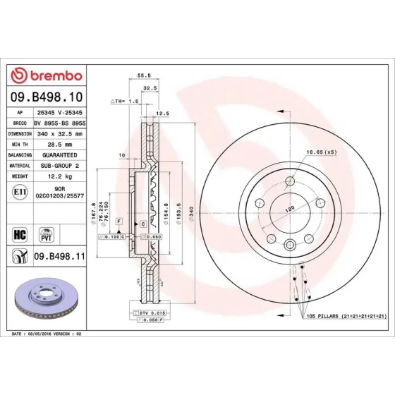 Brembo Ön Fren Diski – 09.B498.10 / OEM 7E0615301F ürün görseli