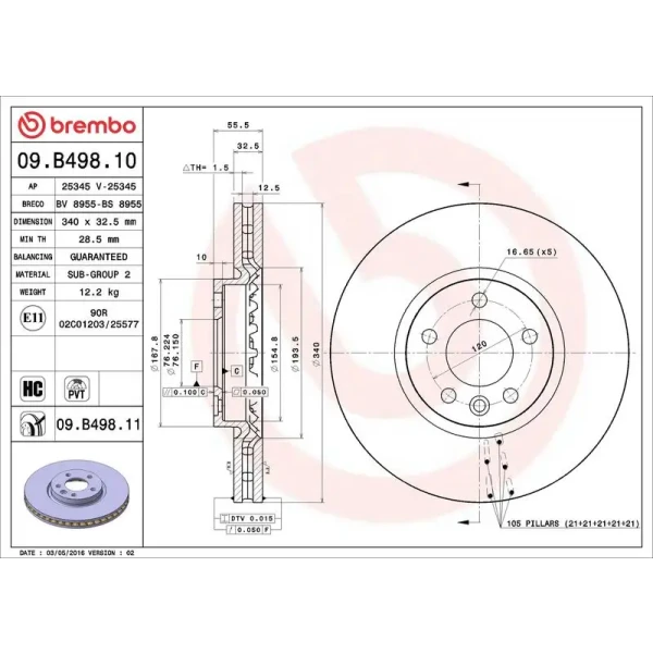 Brembo Ön Fren Diski – 09.B498.10 / OEM 7E0615301F