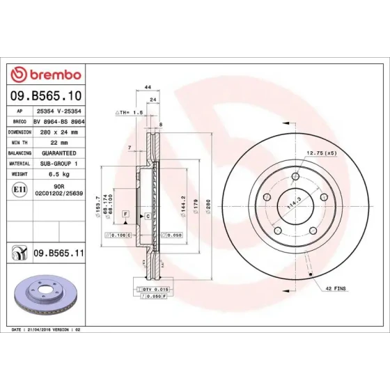 Brembo Ön Fren Diski – 09.B565.11 ürün görseli