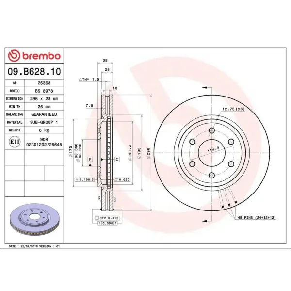 Brembo Ön Fren Diski – 09.B628.10 / OEM 40206EB30A
