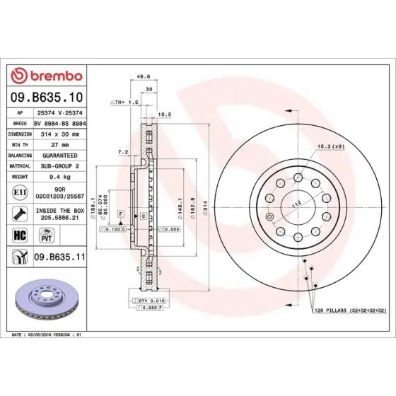 Brembo Ön Fren Diski – 09.B635.11 ürün görseli